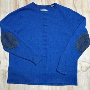 Tommy Bahama Mens XL Blue Merino Wool Alpaca Blend Elbow Patch Crewneck Sweater